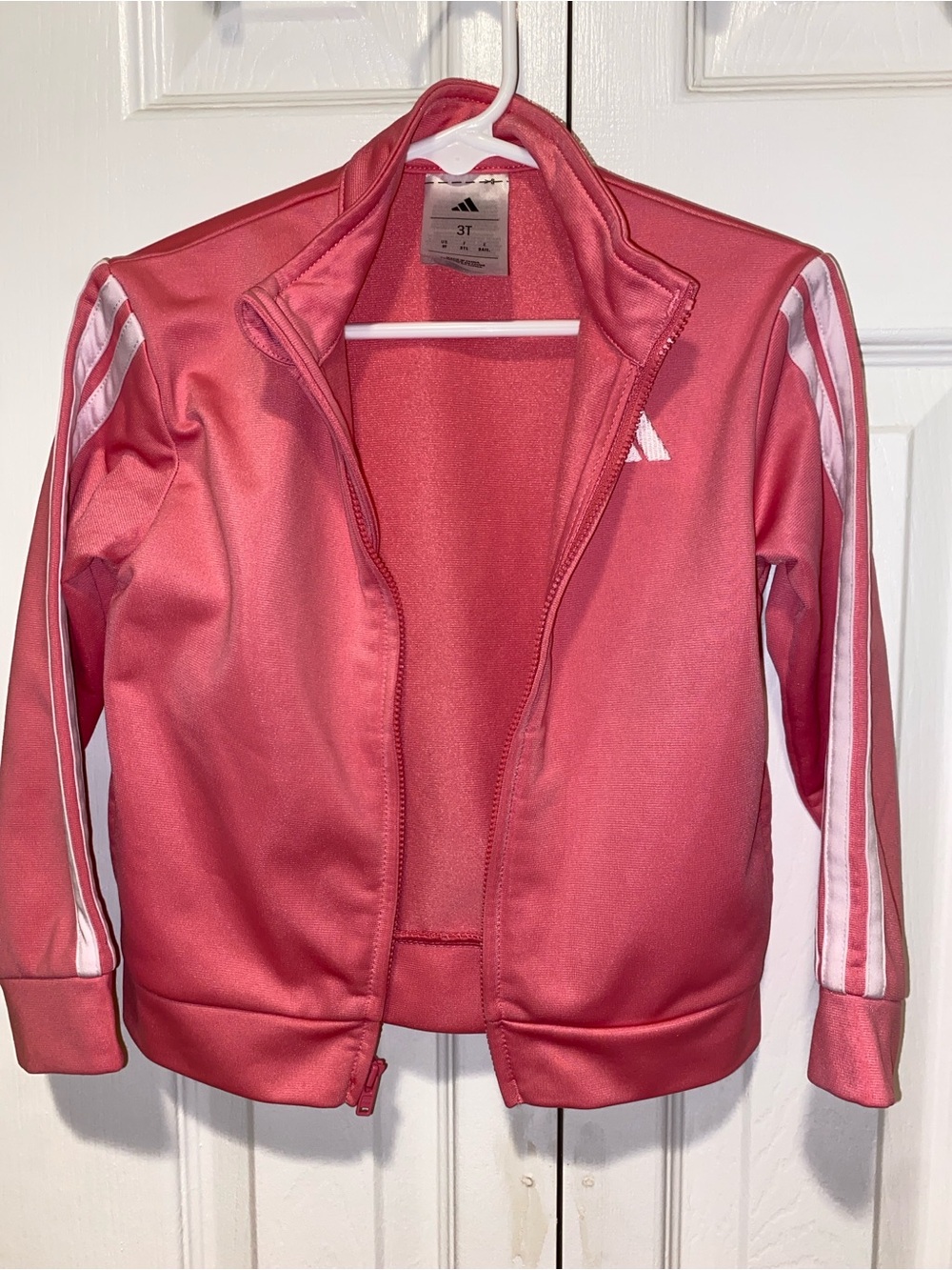 adidas Kids Pink Full-Zip Jacket with White Stripes Size 3T - Picture 2 of 3